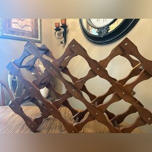 wine rack Vintage accordian - wood 26" wide x 16" tall 8 bottles